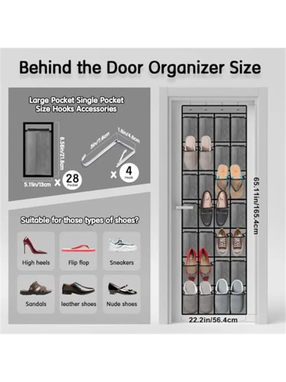Over The Door Shoe Organizer 28 Pocket Hanging Shoe Rack Closet Storage Gray
